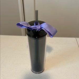 Gray Tumbler with Purple Ribbon